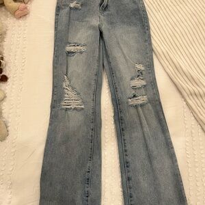 Abound Light Blue Distressed Flare Jeans